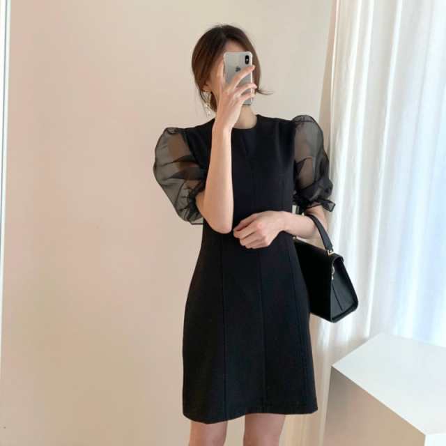 ワンピース かわいい 大人可愛い きれいめ シースルー 袖 カジュアル 大人 上品 おしゃれ 大人女子 主役級 存在感 お出かけ ブラック 女子会 休日 旅行 着回し ファッション コーデ スタイル 