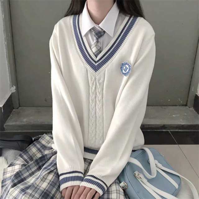 スクールセーター 子供 ニットセーター Vネック 男女兼用 プルオーバー 制服 ライン入り 長袖 セーター スクールニット カシュクール
